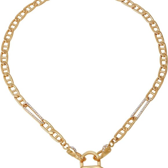 Gold-Tone Chain Necklace with Logo Padlock Pendant Jewelry for Women - Picture 2 of 2